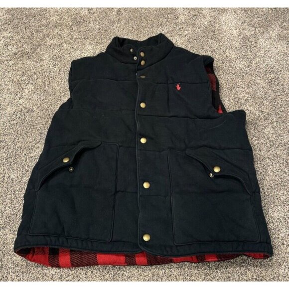 Ralph Lauren Other - Polo Ralph Lauren Vest Quilted Plaid Lining Men XL Black Red Plaid Snap